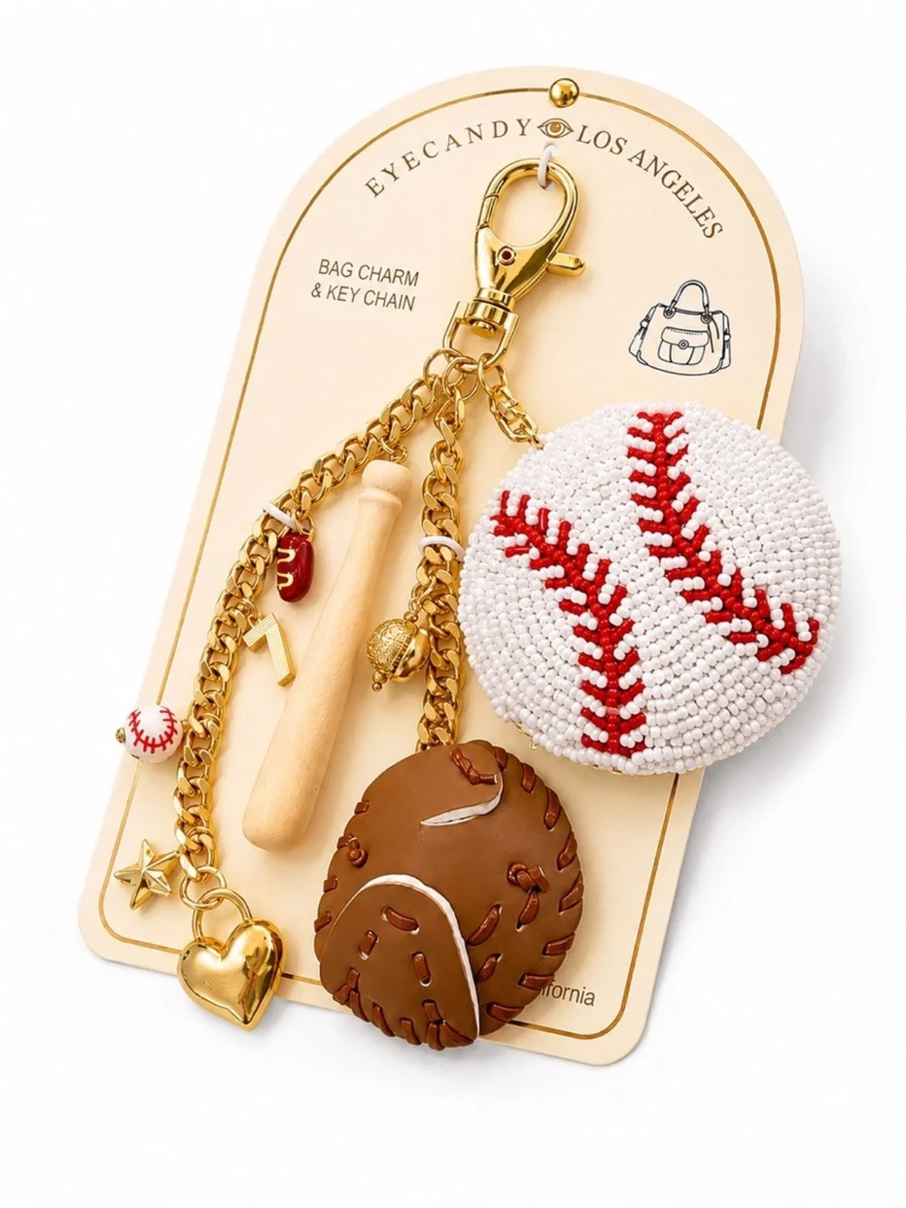 Eye Candy Los Angeles Baseball Bag Charm Keychain - NEW